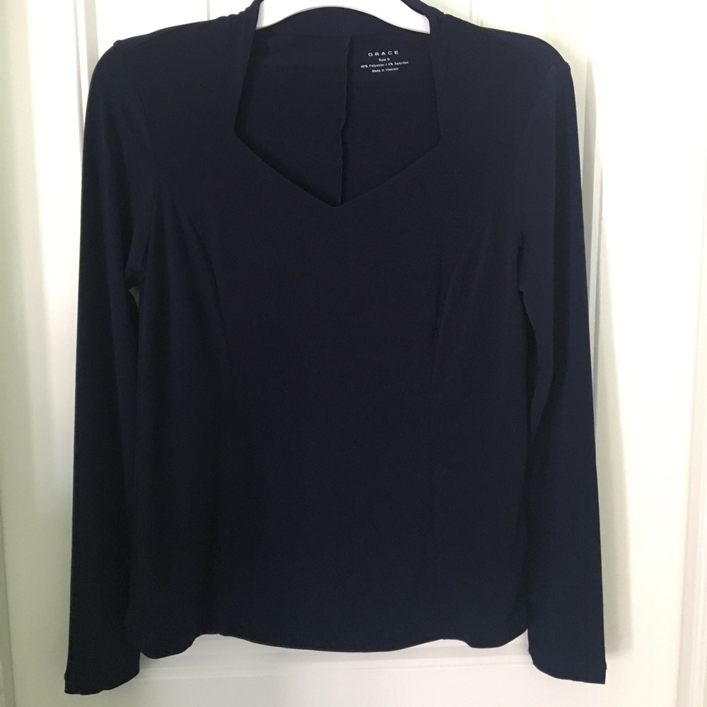 Navy blue long sleeved blouse